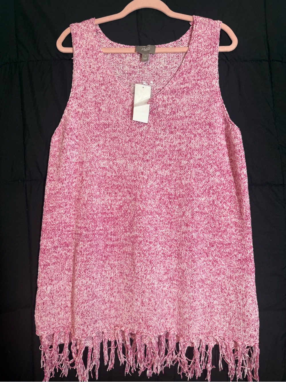 Motte Pink Marled Knit Fringe Tank Top